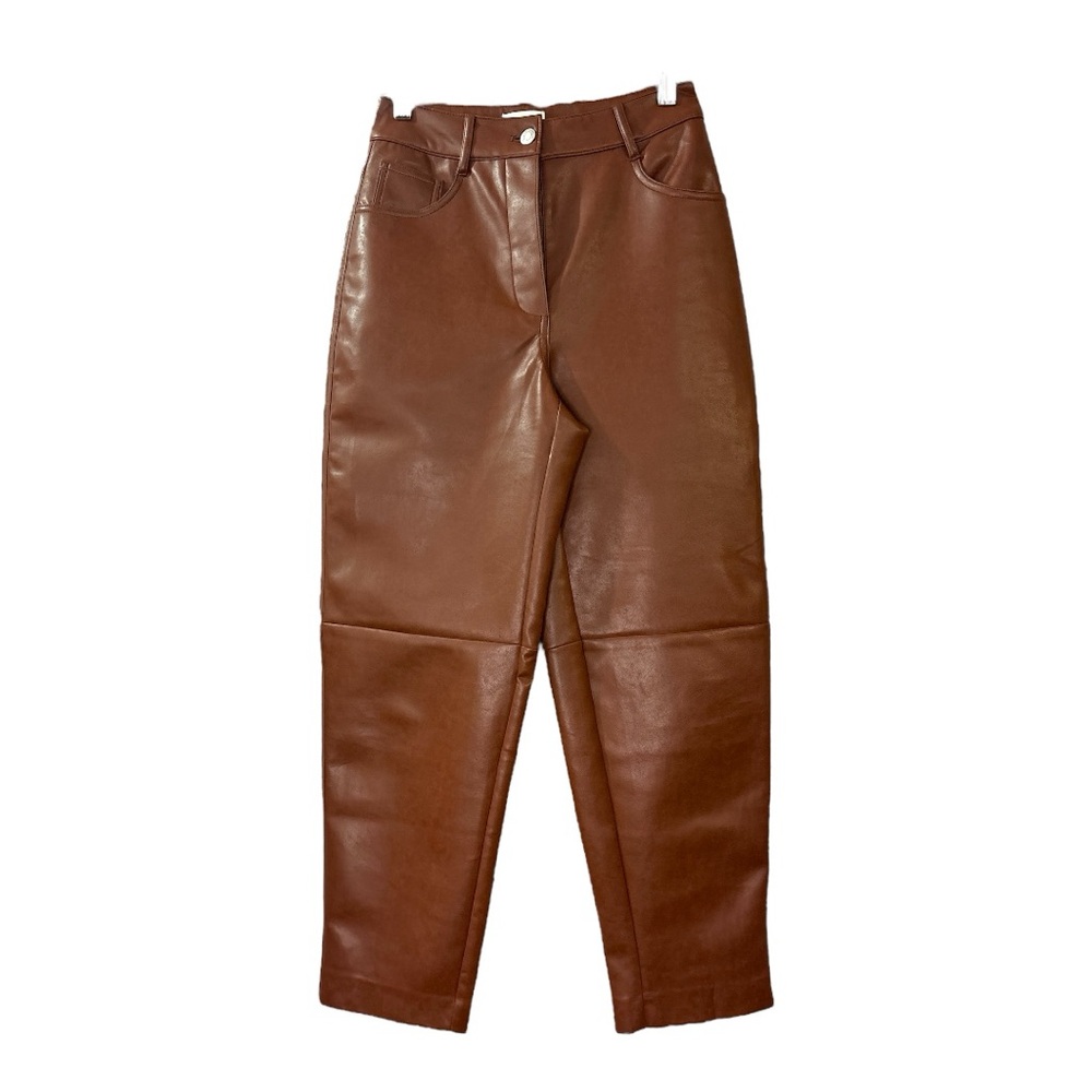 Wilfred Free Faux Leather Pants Brown 2 Button Fly Vegan Business Casual